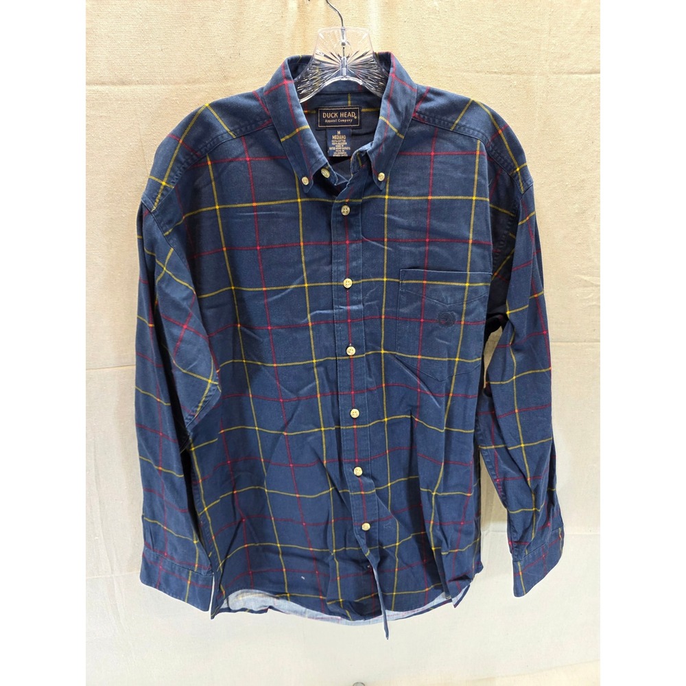 Duck Head Mens Navy Blue Plaid Flannel Button Down Shirt Medium Cotton 2124